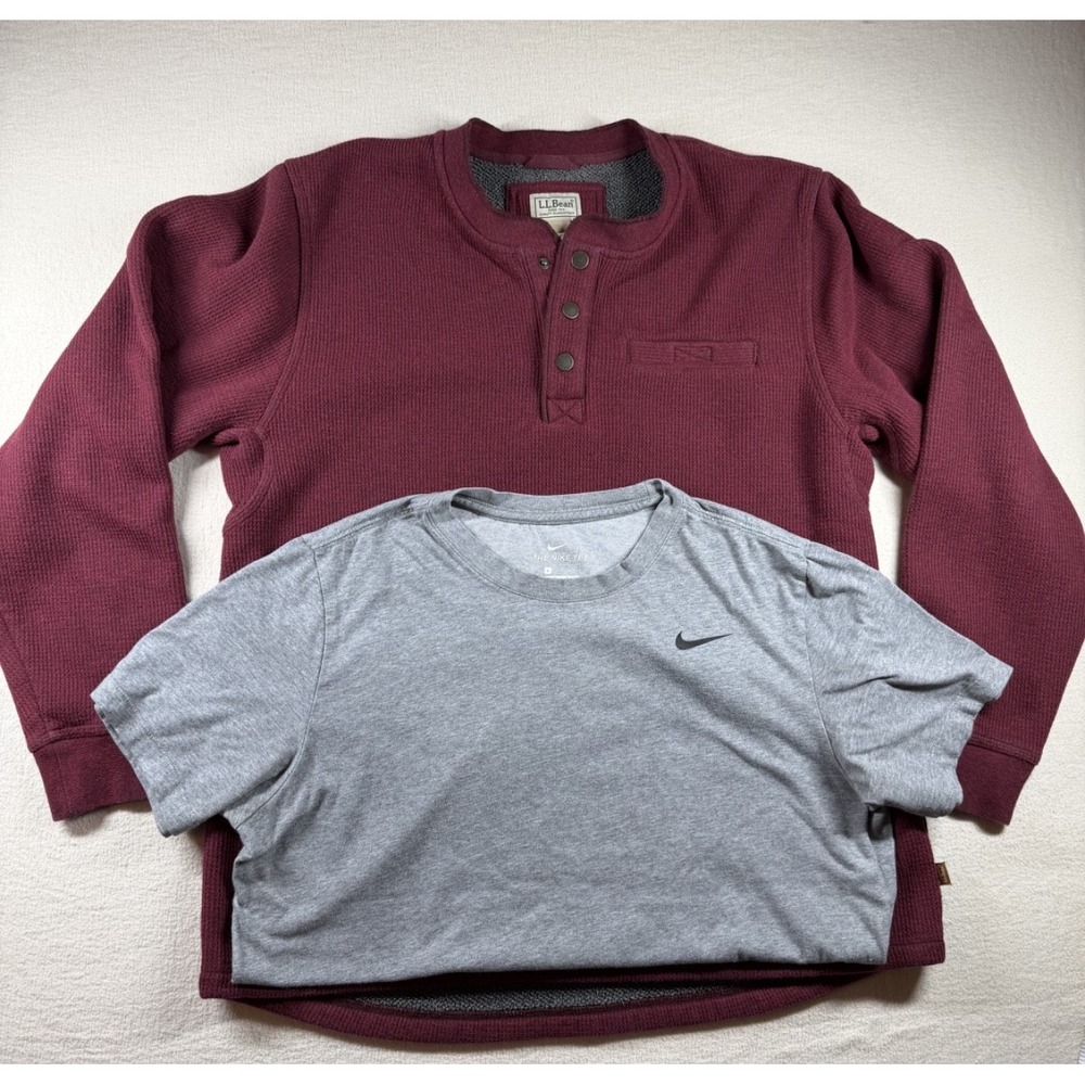 L.L.Bean Nike Men's Large Henley Dri-FIT T Shirt 2pc Casual Outfit Set